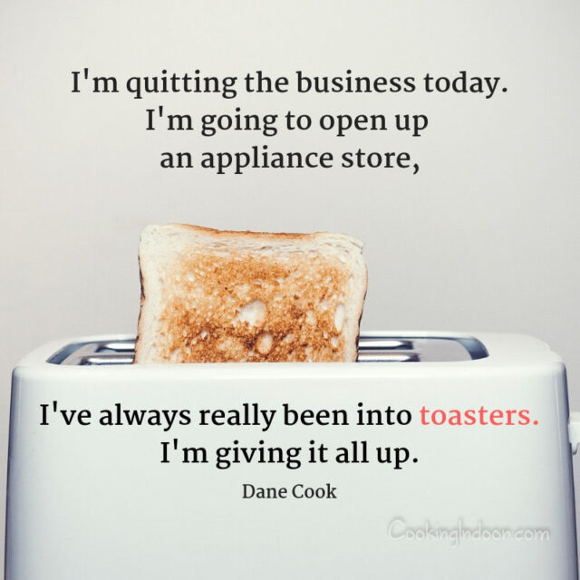“I’m quitting the business today. I’m going to open up an appliance store, I’ve always really been into toasters. I’m giving it all up.” – Dane Cook